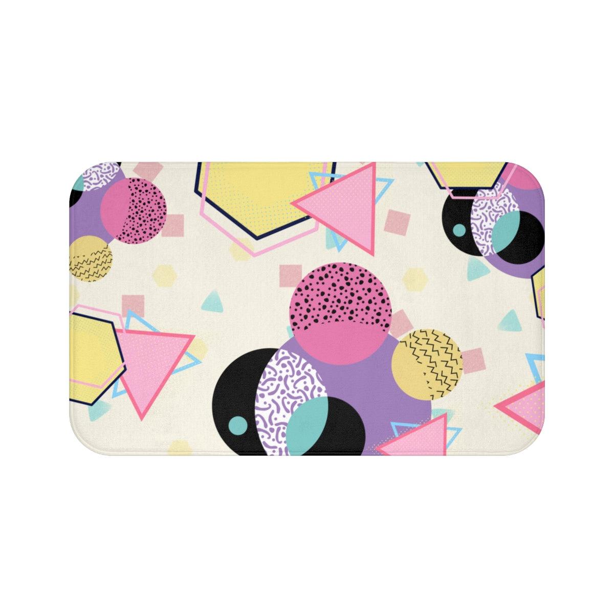 Retro 90's Aesthetic Multicolor Geometric Bath Mat | lovevisionkarma.com