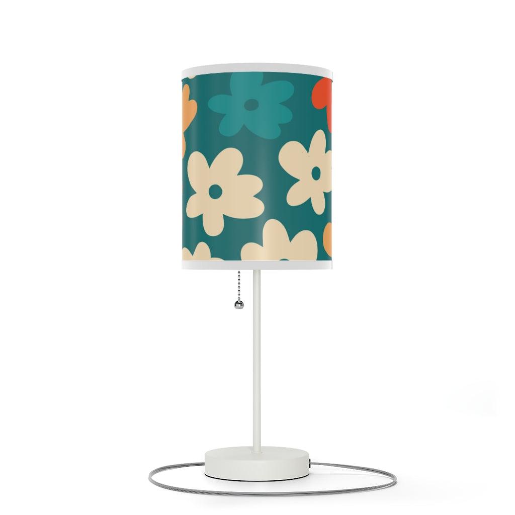Boho Retro Flowers Teal MCM Tabletop Accent Lamp | lovevisionkarma.com