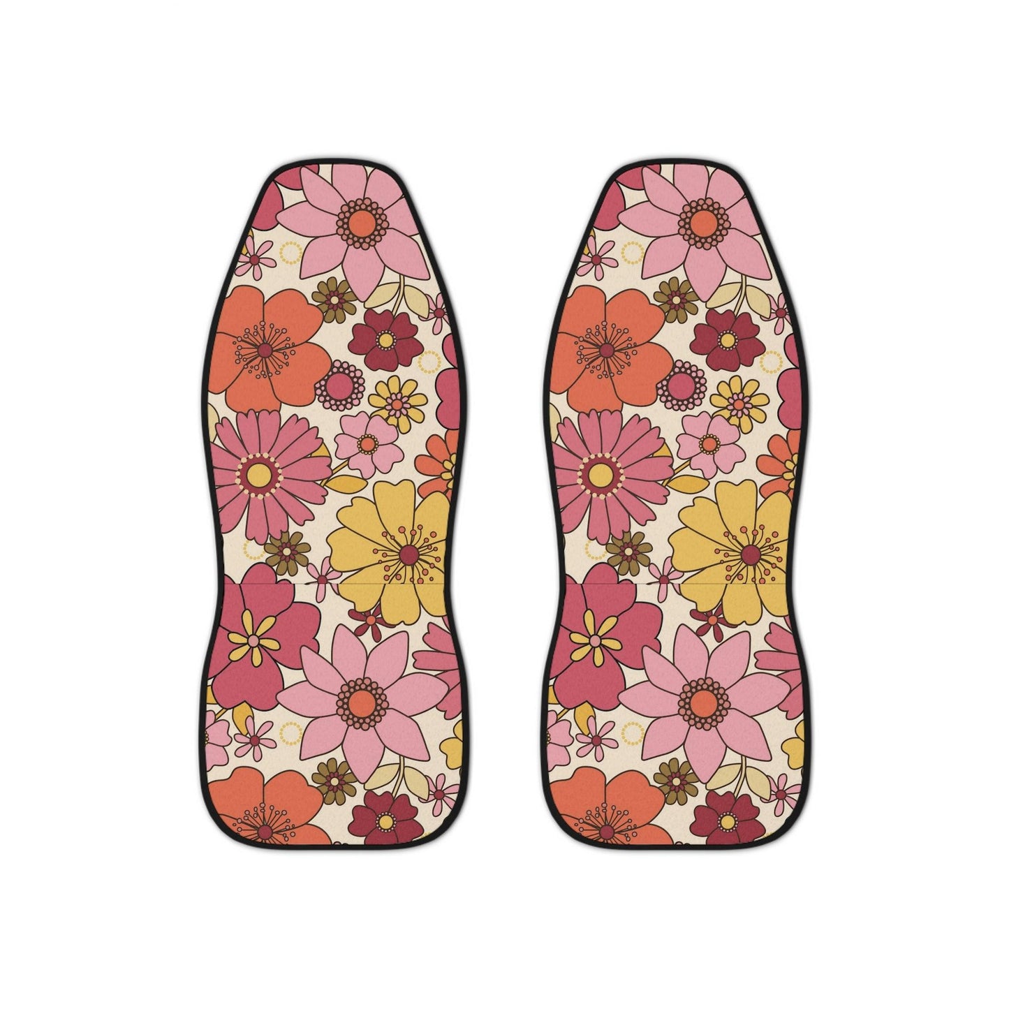 Groovy Boho Flowers Retro MCM Pink, Yellow & Orange Car Seat Covers | lovevisionkarma.com