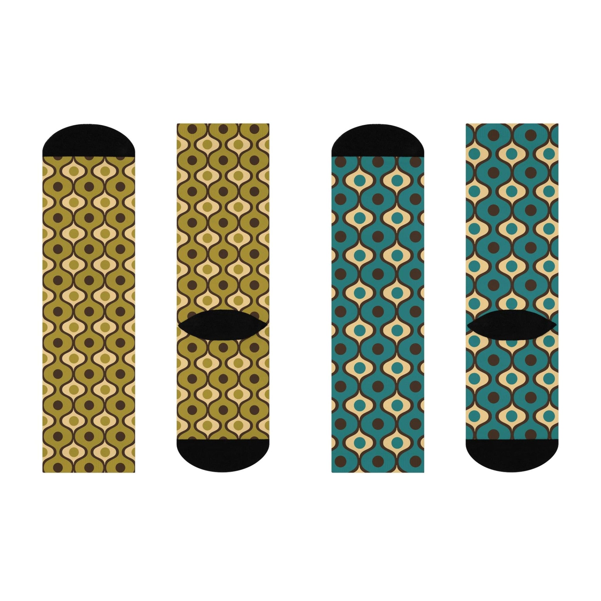 Mismatched Funky Retro Green and Blue Cushioned Unisex Crew Socks | lovevisionkarma.com