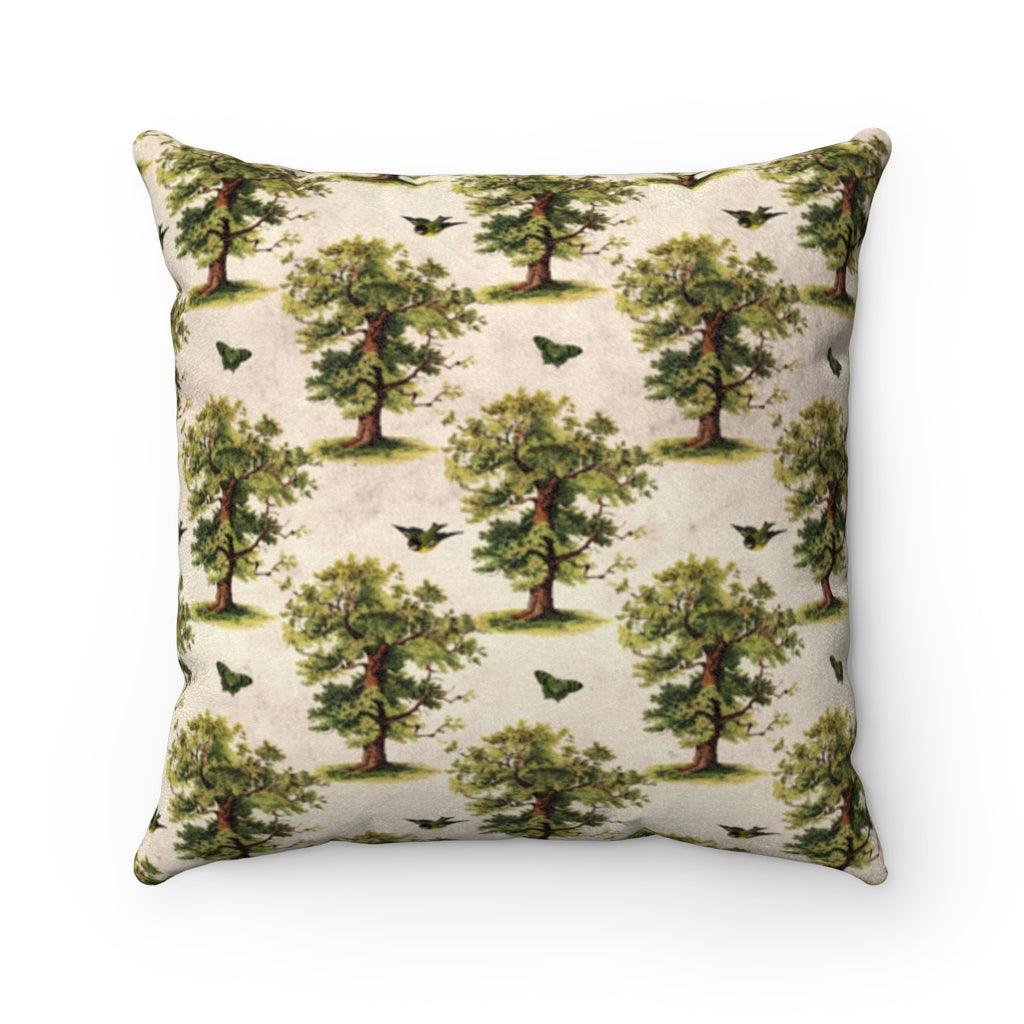 Vintage Cottagecore Woodland Scene with Birds Multicolor Retro Pillow | lovevisionkarma.com