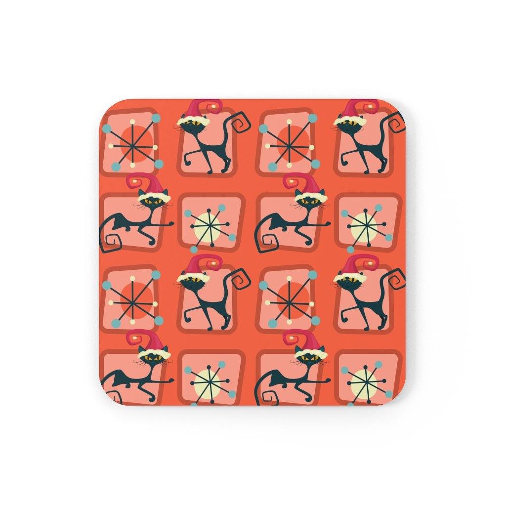 Retro Christmas MCM Atomic Cat Red Coaster Set | lovevisionkarma.com