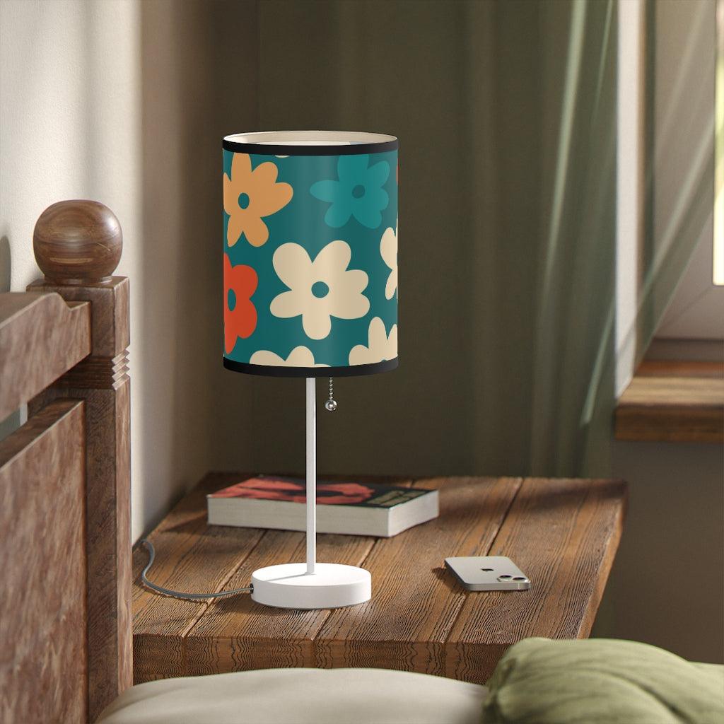 Boho Retro Flowers Teal MCM Tabletop Accent Lamp | lovevisionkarma.com