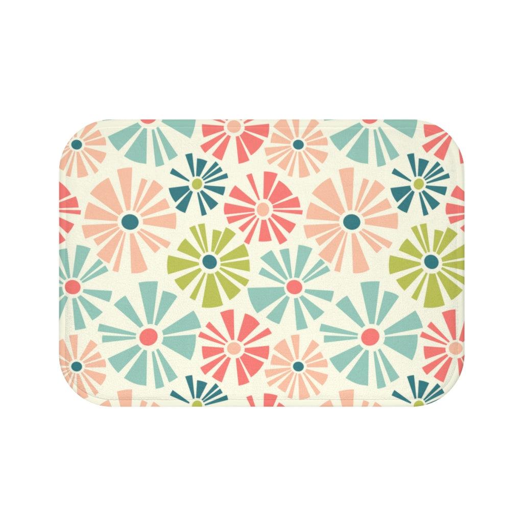 Retro Mod Boho Flowers Multicolor MCM Bath Mat | lovevisionkarma.com