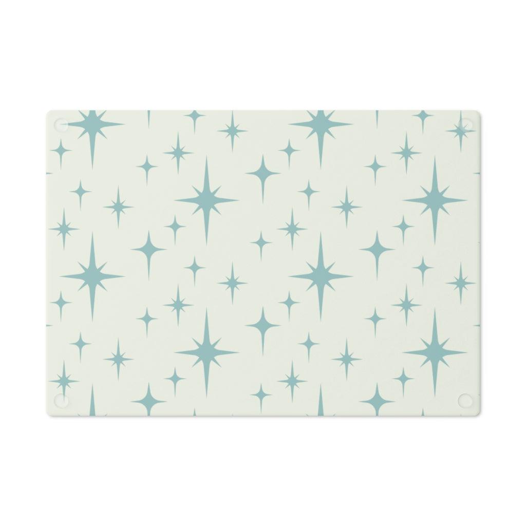 Mid Century Atomic Starburst Blue/Off-White Glass Cutting Board | lovevisionkarma.com