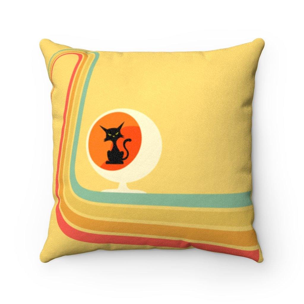 1960s Retro Atomic Cat in Ball Chair Yellow Pillow | lovevisionkarma.com