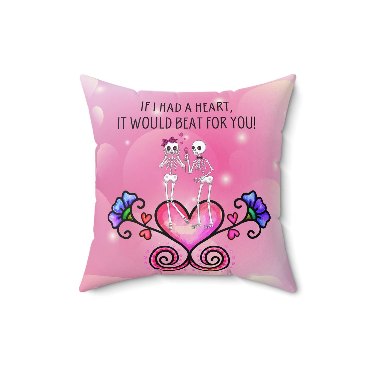 Cute Skeleton Couple Pink Funny Valentine's Day Pillow | lovevisionkarma.com