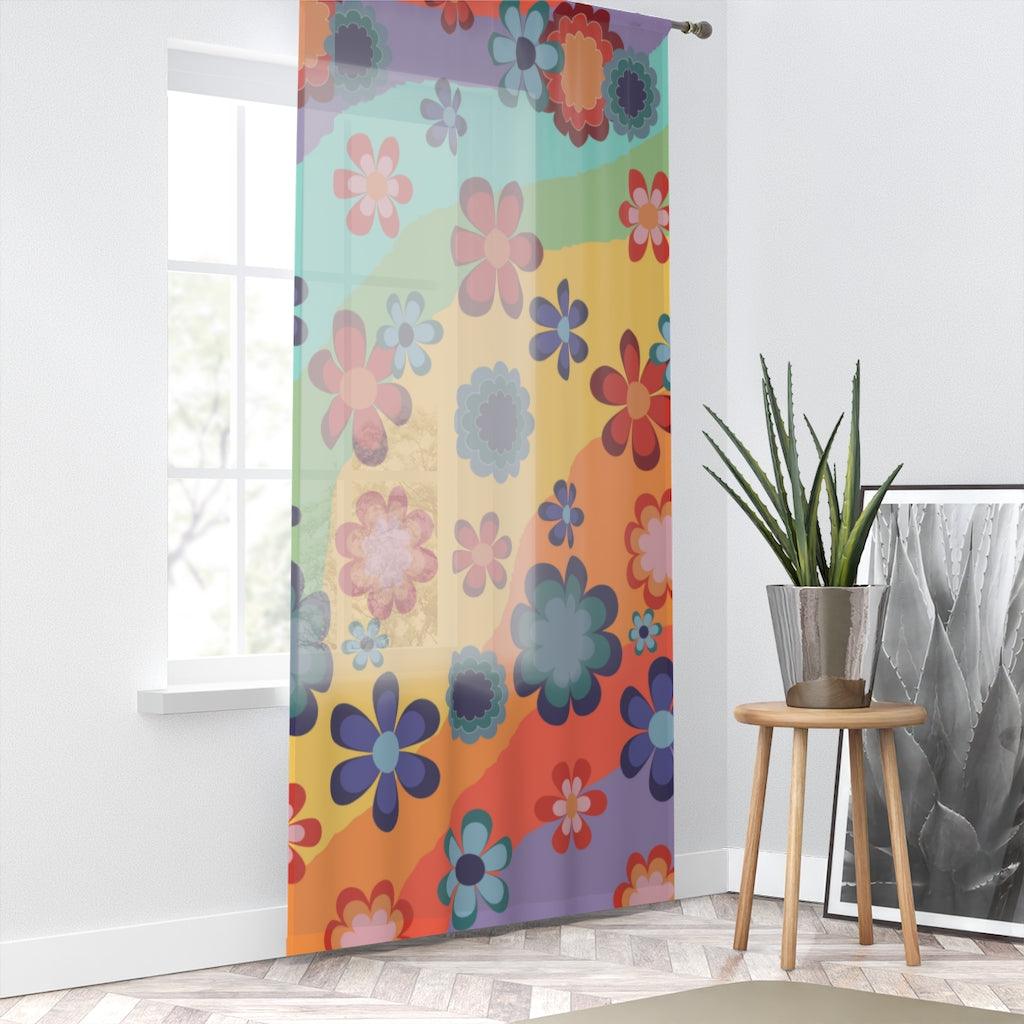 Groovy 60s 70s Hippie Flowers Colorful Sheer Window Curtain | lovevisionkarma.com