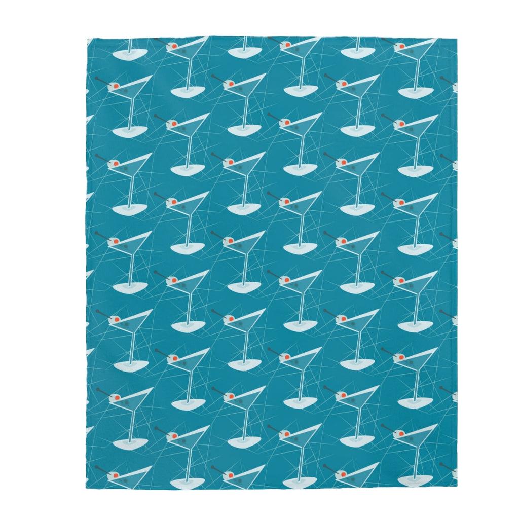Retro Mid Century Martini Blue Lightweight Velveteen Blanket | lovevisionkarma.com