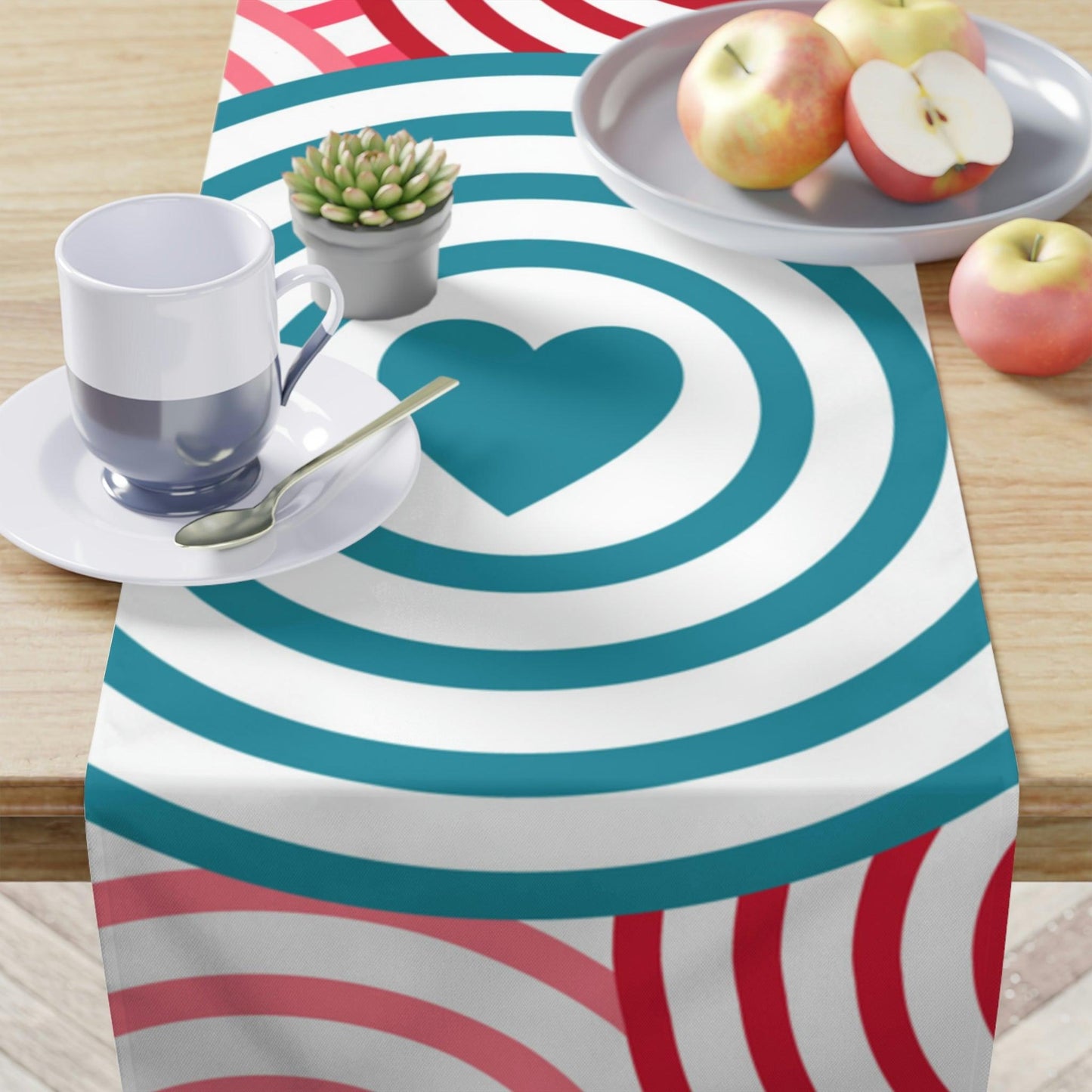 Hearts in Circles Pink, Red and Blue MCM Valentine Table Runner | lovevisionkarma.com