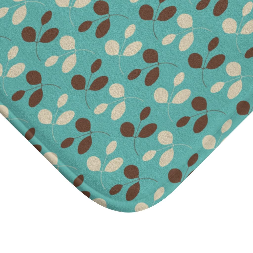 Retro 1950's Mid Century Leaves on Blue Bath Mat | lovevisionkarma.com