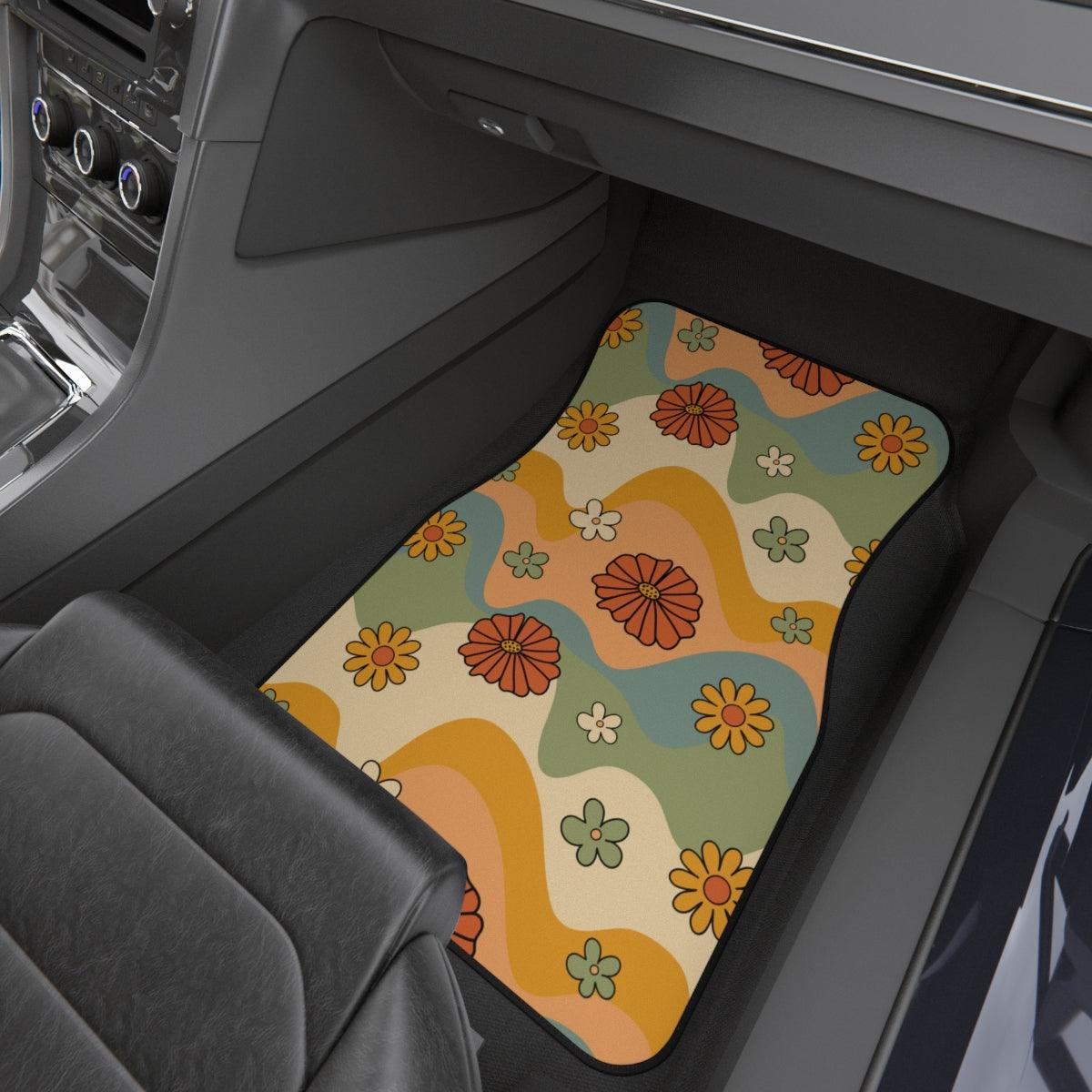 Boho Flowers and Waves Multicolor MCM Car Mats (Set of 4) | lovevisionkarma.com