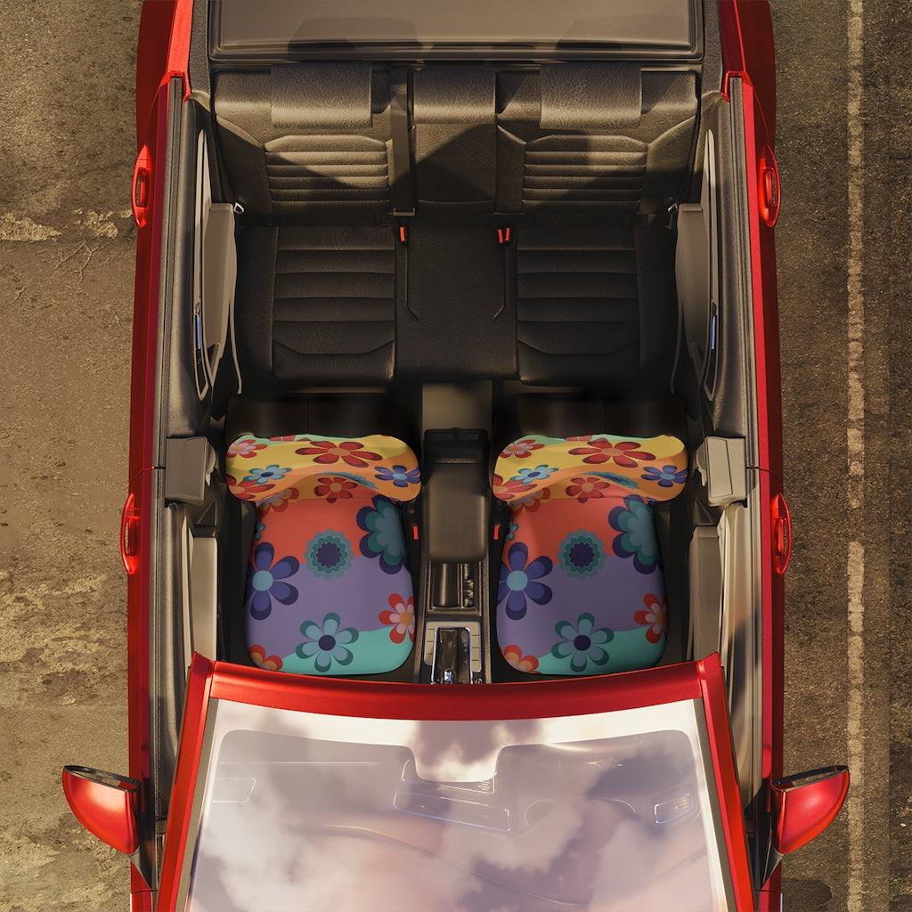 Cute and Groovy Hippie Flowers Rainbow Car Seat Covers | lovevisionkarma.com