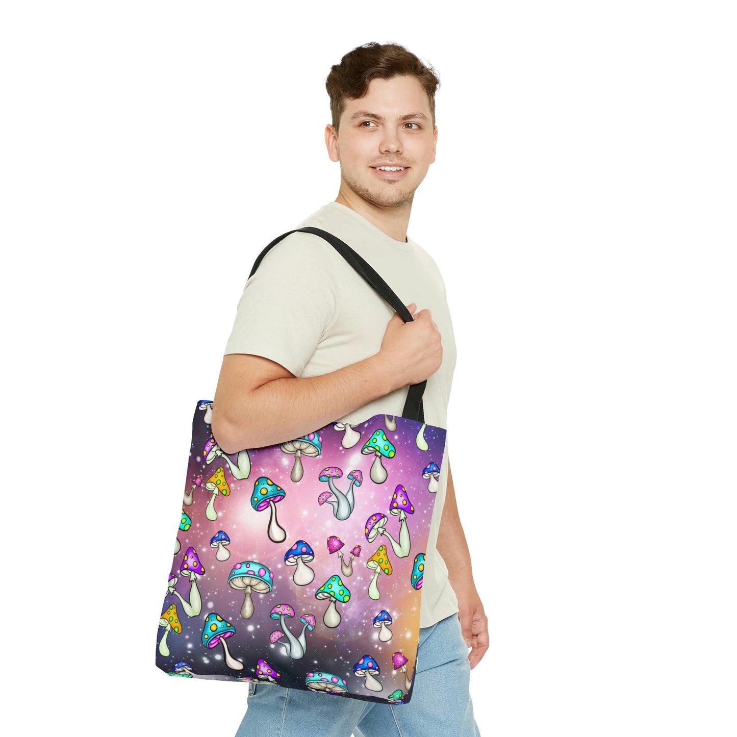 Cosmic Mushroomcore Trippy Space Tote Bag | lovevisionkarma.com