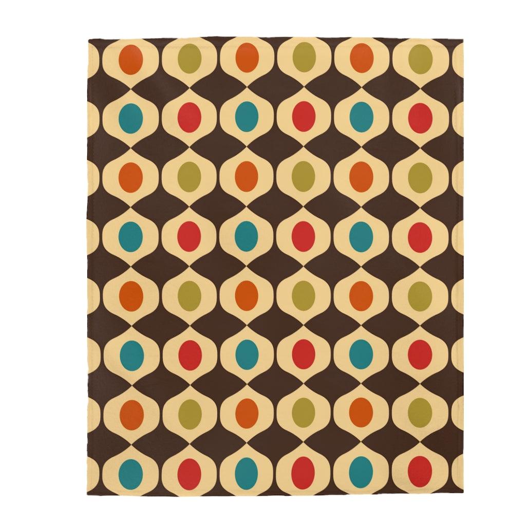 Retro Mid Century Geometric Brown & Multicolor Velveteen Lightweight Blanket | lovevisionkarma.com