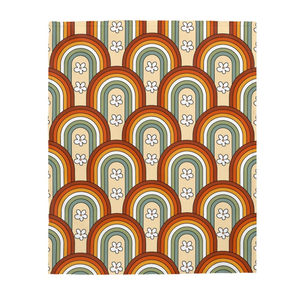 Boho Rainbows & Daisies Retro Multicolor Lightweight Velveteen Blanket | lovevisionkarma.com