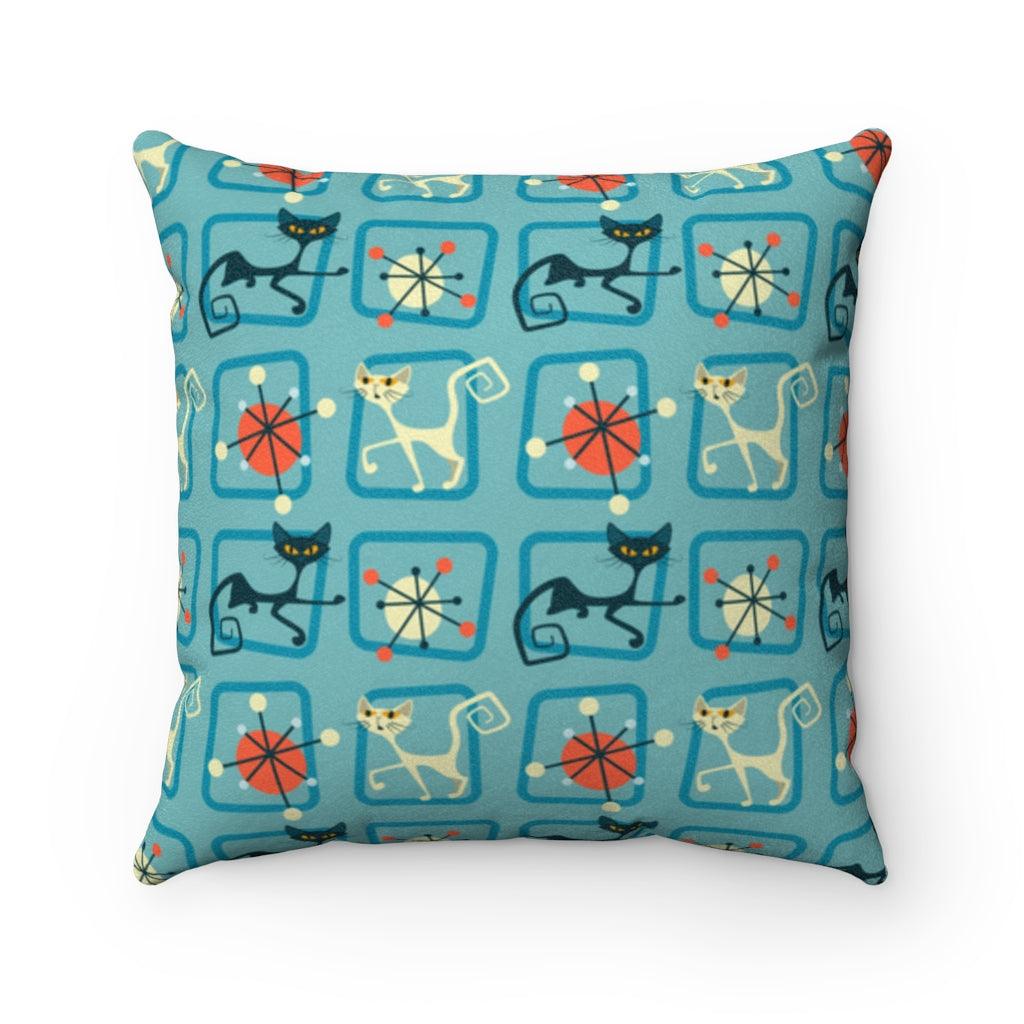 Retro MCM Cats & Atomic Burst Multicolor Throw Pillow | lovevisionkarma.com