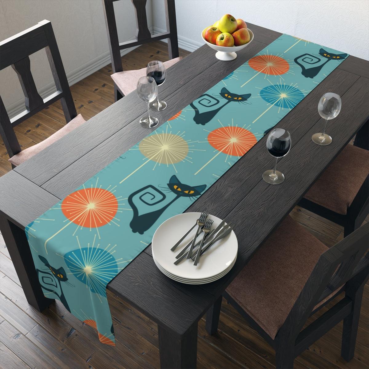 Retro Atomic Cat Mid Century Mod Multicolor Table Runner | lovevisionkarma.com