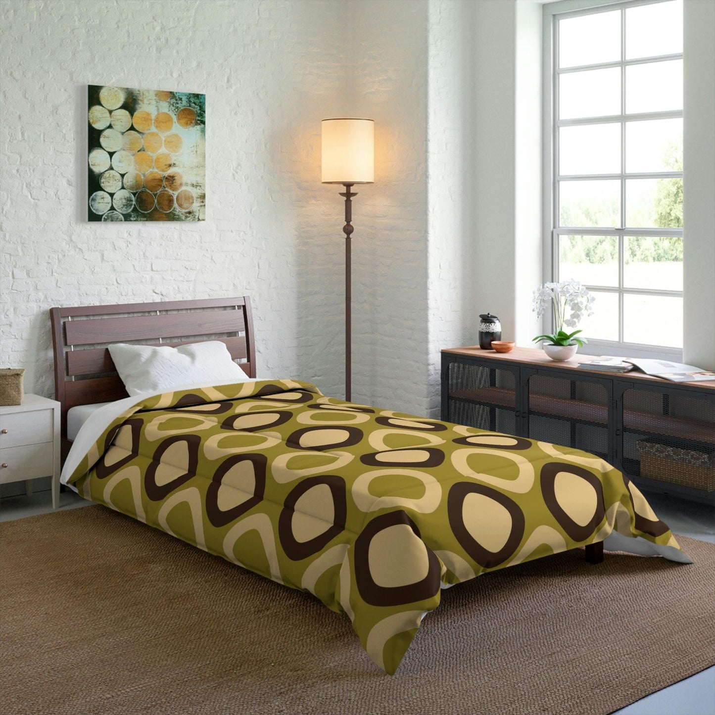Retro Mod Squares MCM Green Comforter | lovevisionkarma.com