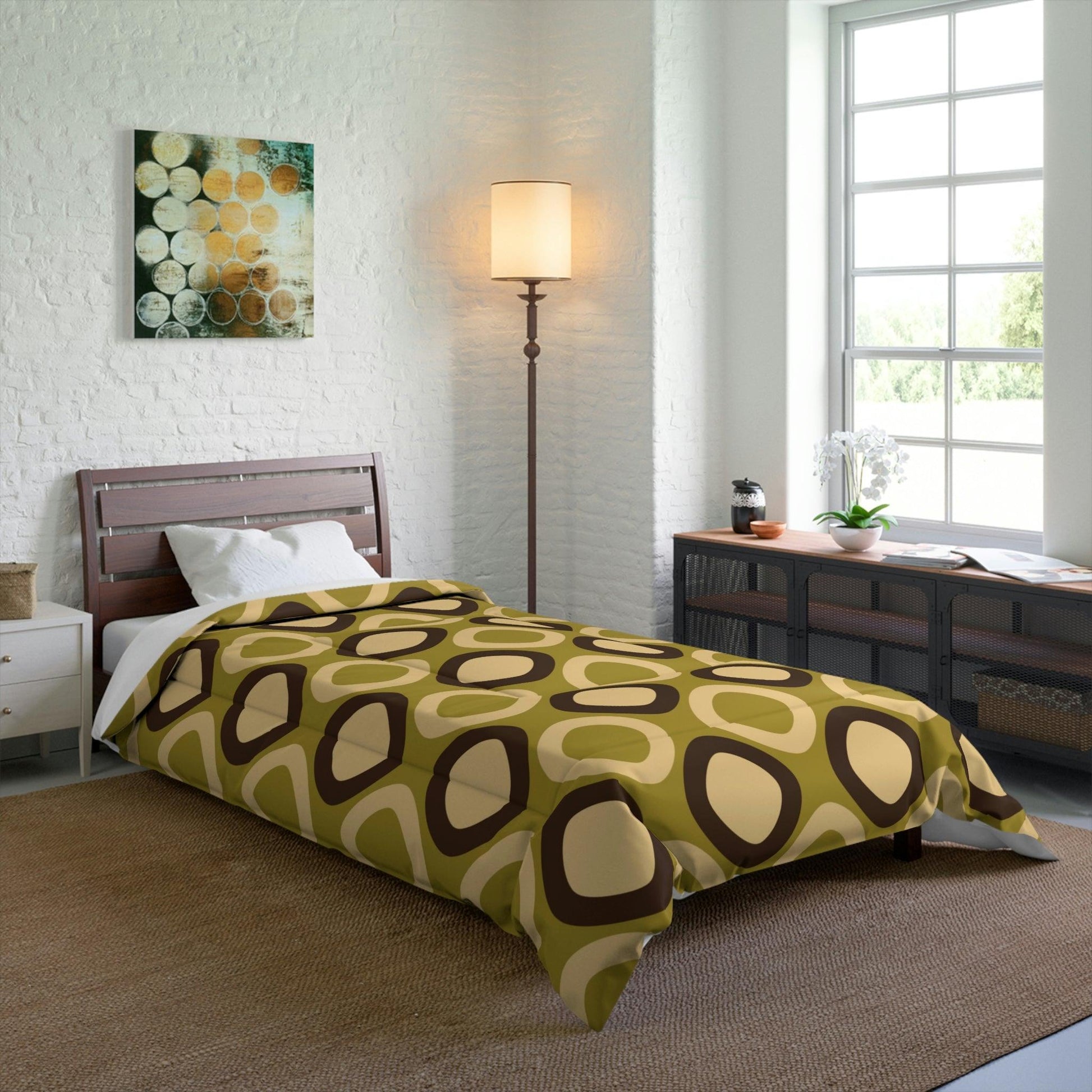 Retro Mod Squares MCM Green Comforter | lovevisionkarma.com