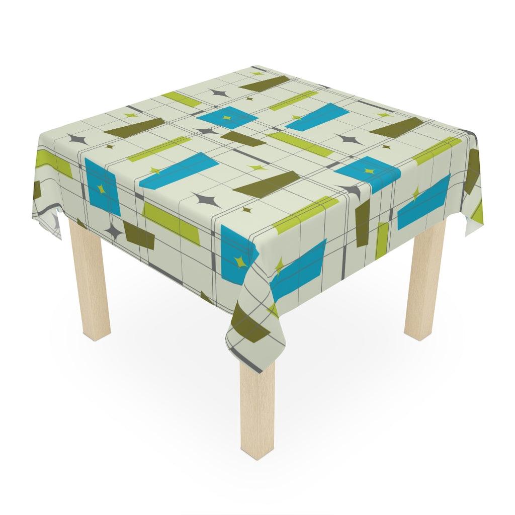 Retro 50s Burst Abstract Green & Blue Mid Century Tablecloth | lovevisionkarma.com