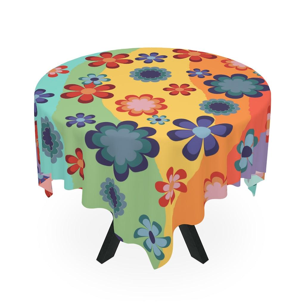 Groovy 60s 70s Hippie Flowers Vibrant MCM Tablecloth | lovevisionkarma.com