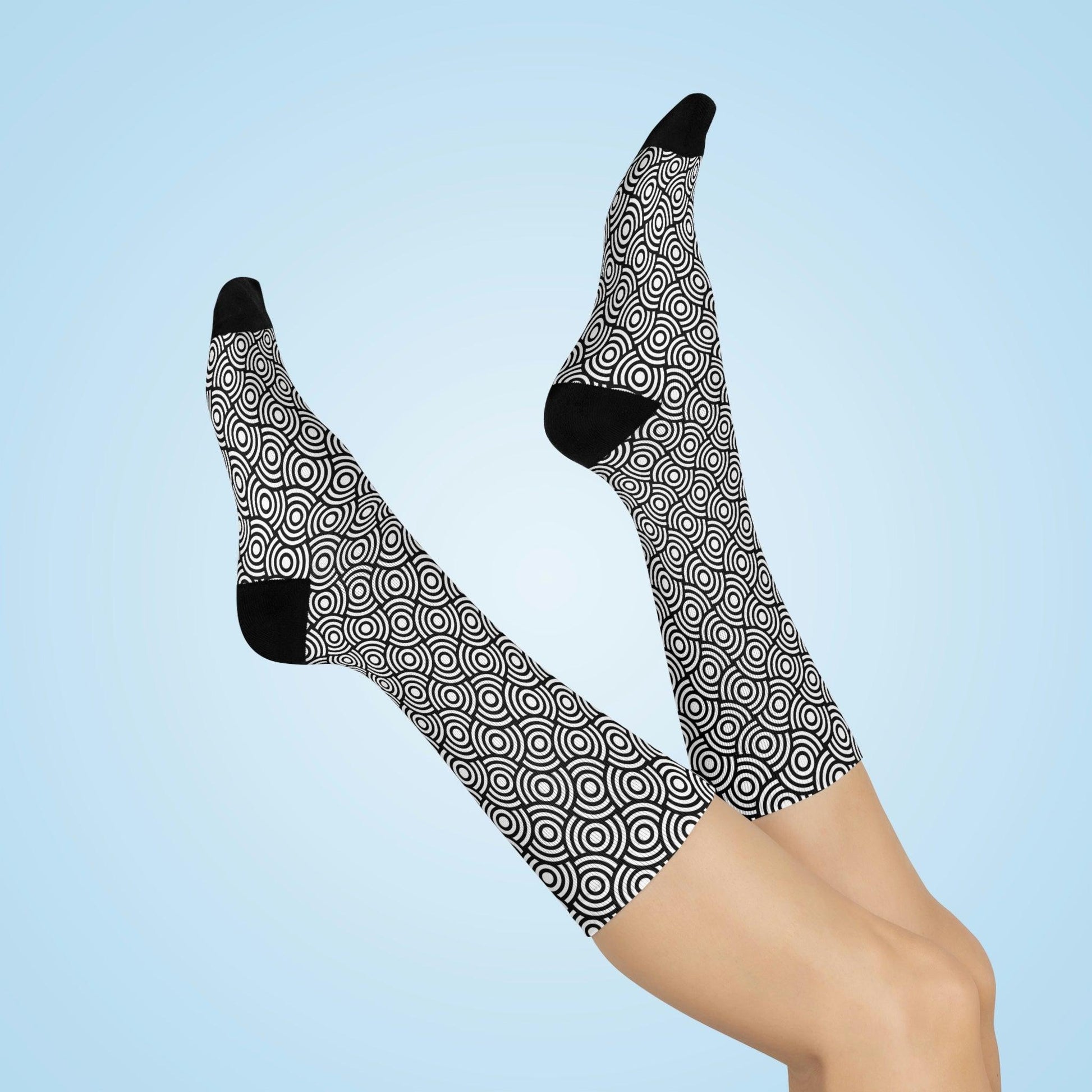 Funky Retro Geometric Black & White MCM Cushioned Crew Socks | lovevisionkarma.com