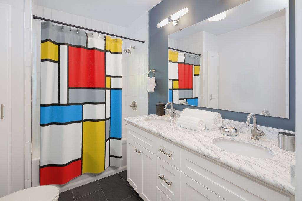 Retro Mondrian Inspired Abstract Art Colorful MCM Shower Curtain | lovevisionkarma.com