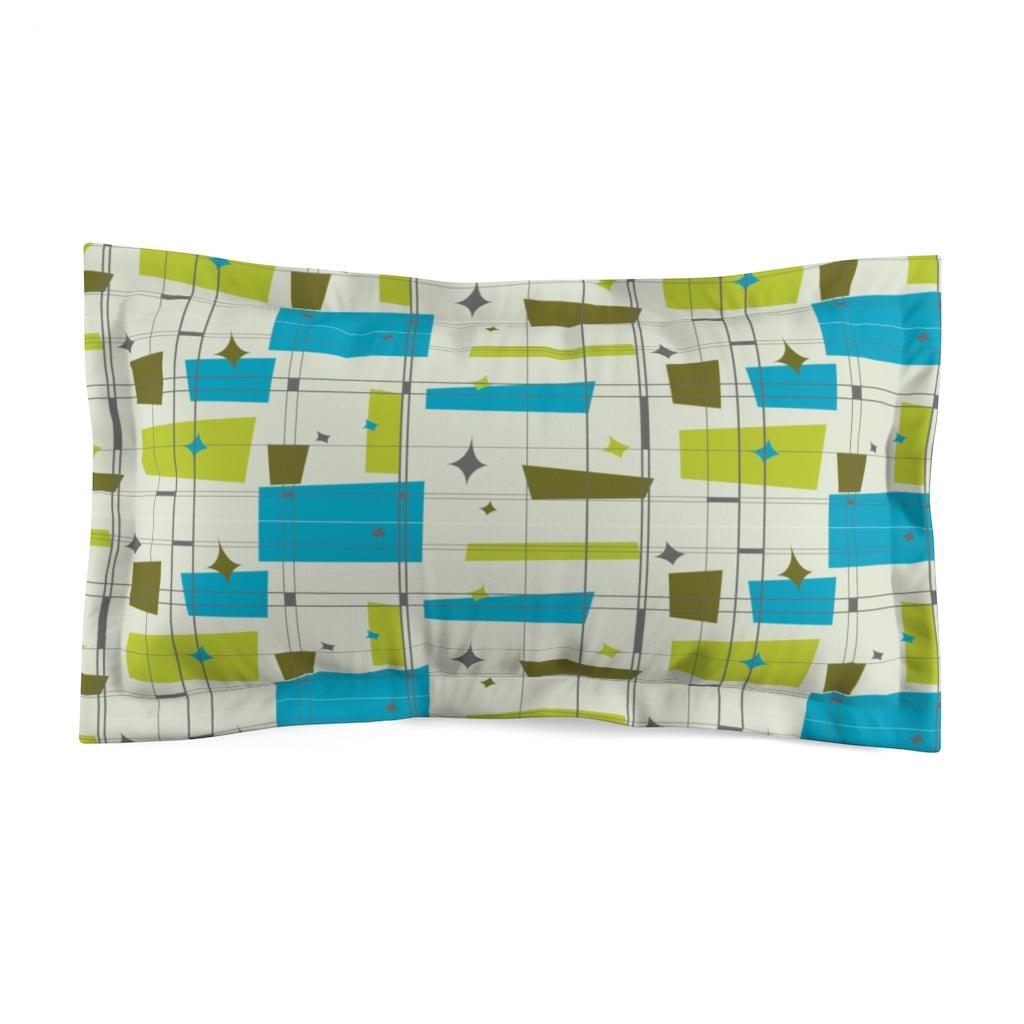Retro 1950's Abstract Blue & Green Mid Century Modern Pillow Sham | lovevisionkarma.com