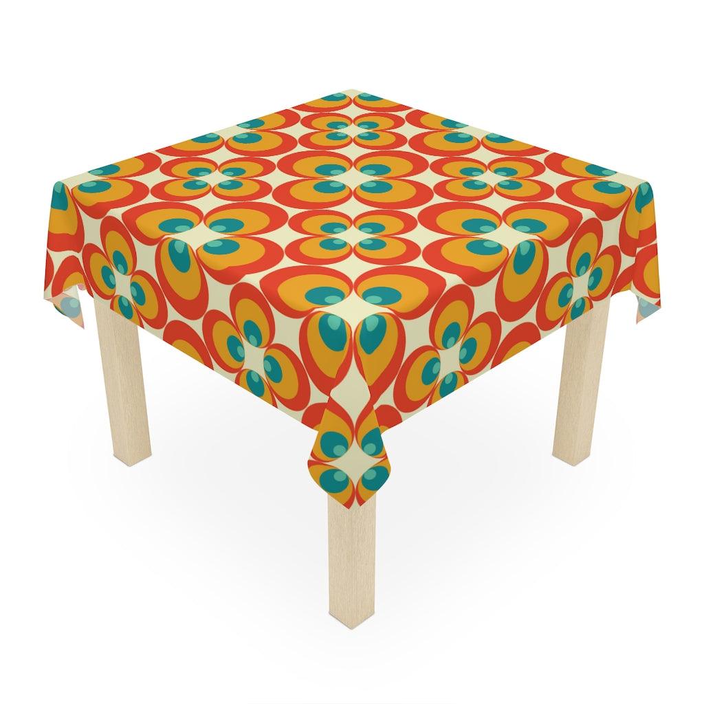 Groovy Retro Flowers 1960s, 1970s Orange and Green Mid Century Mod Tablecloth | lovevisionkarma.com
