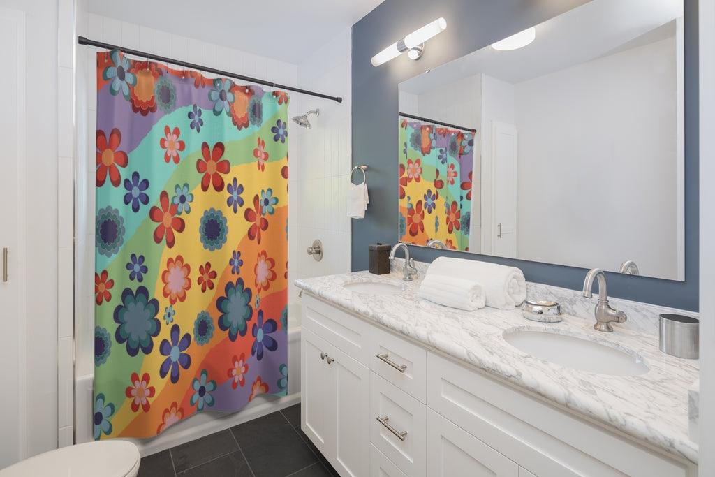 Groovy Hippie Flowers Retro MCM Colorful Shower Curtain | lovevisionkarma.com