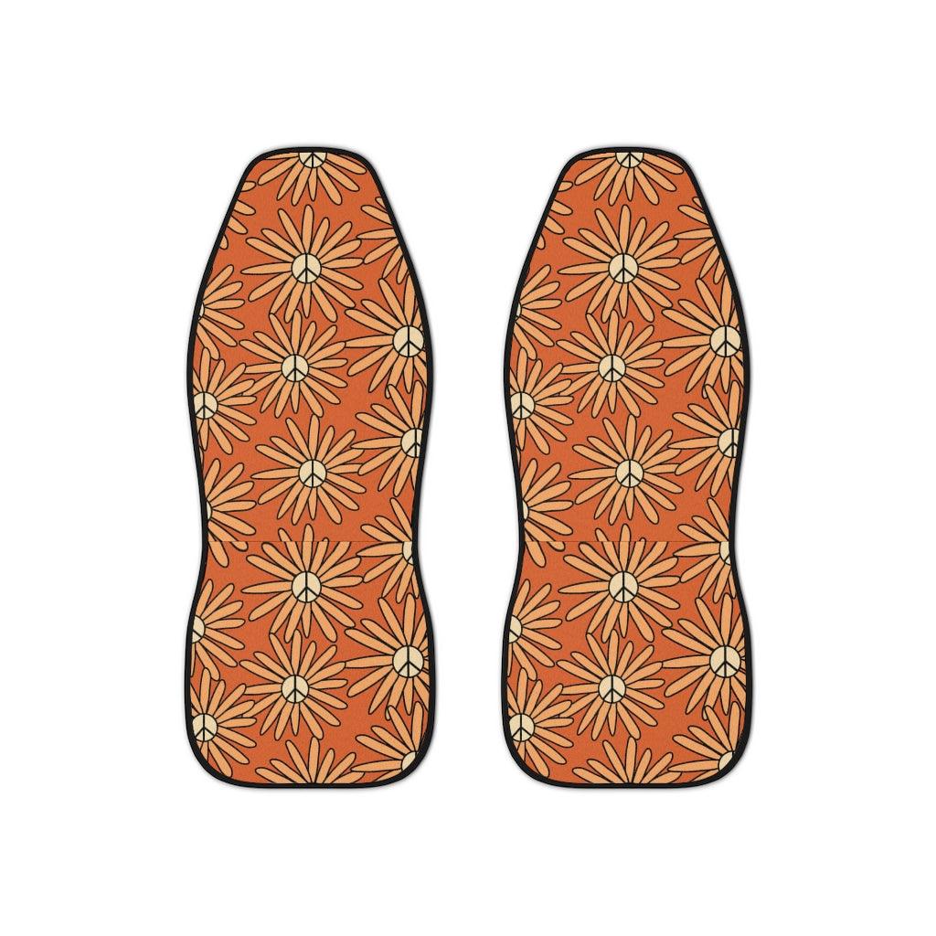 Groovy Boho Peace Sign Daisy Orange & Yellow Car Seat Covers | lovevisionkarma.com