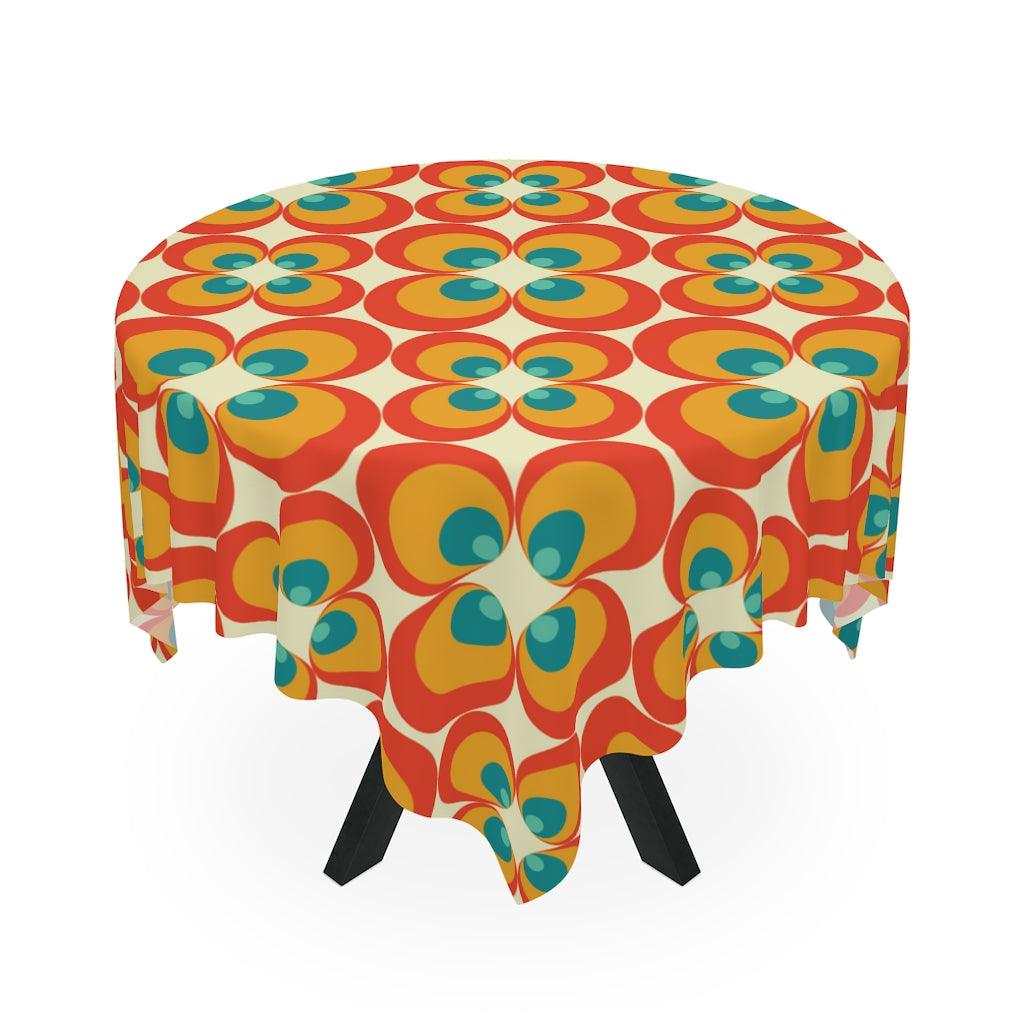 Groovy Retro Flowers 1960s, 1970s Orange and Green Mid Century Mod Tablecloth | lovevisionkarma.com