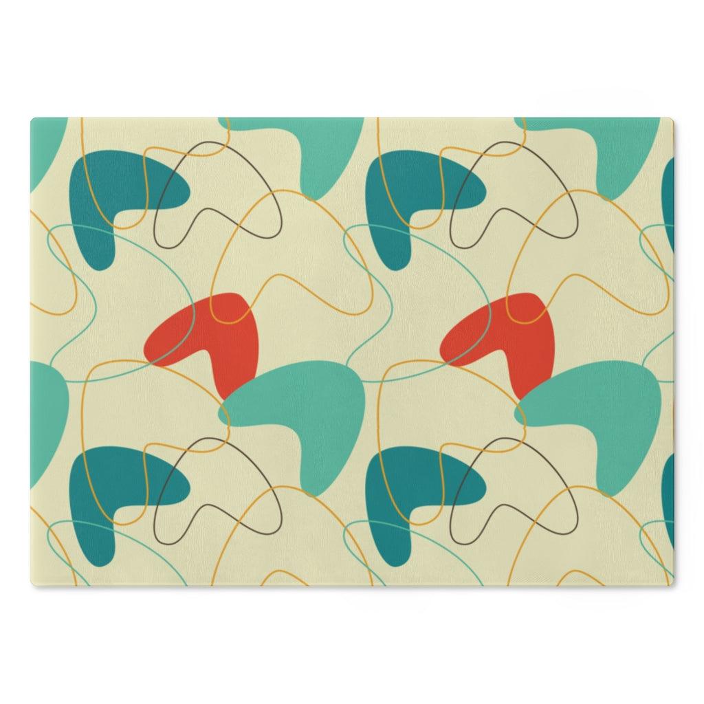 Mid Century Atomic Boomerang Blue/Cream Glass Cutting Board | lovevisionkarma.com
