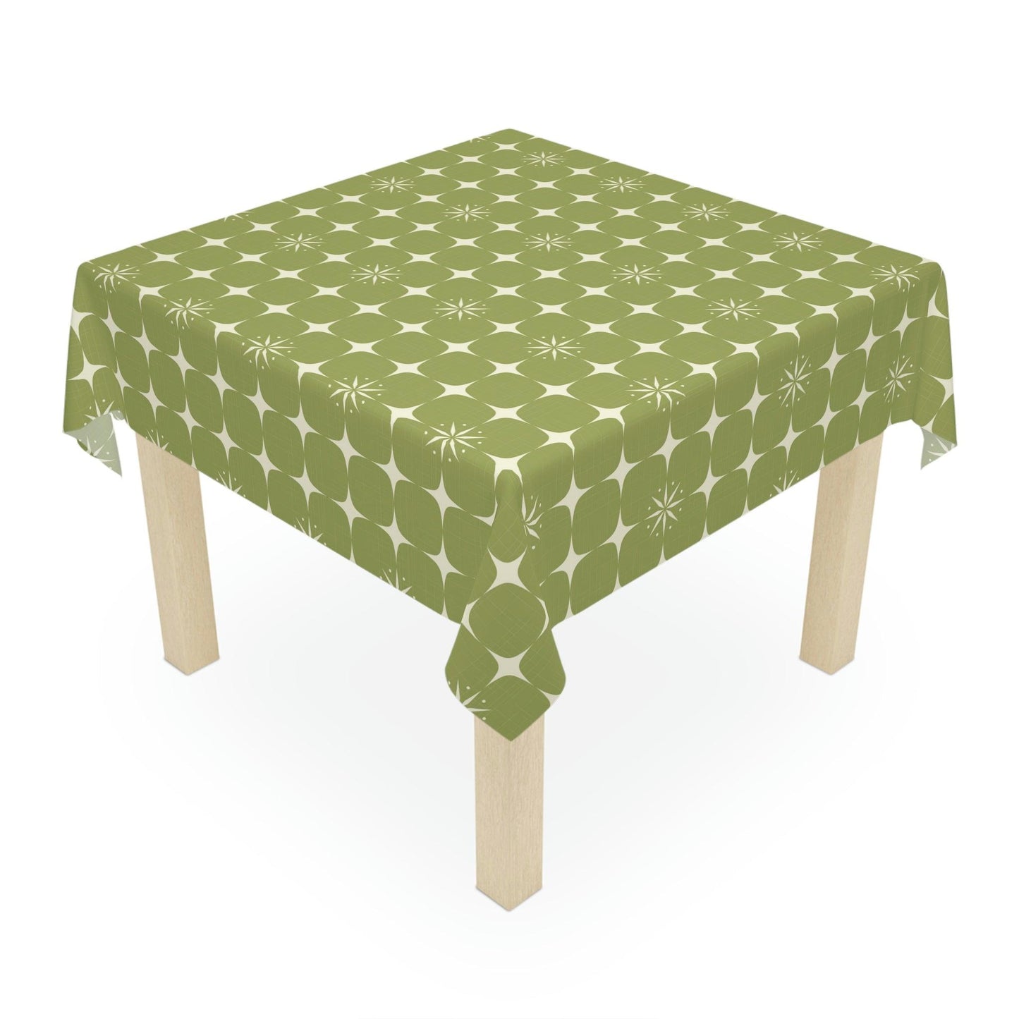 Retro 50s Atomic Starburst Geo Mid Century Green Tablecloth | lovevisionkarma.com