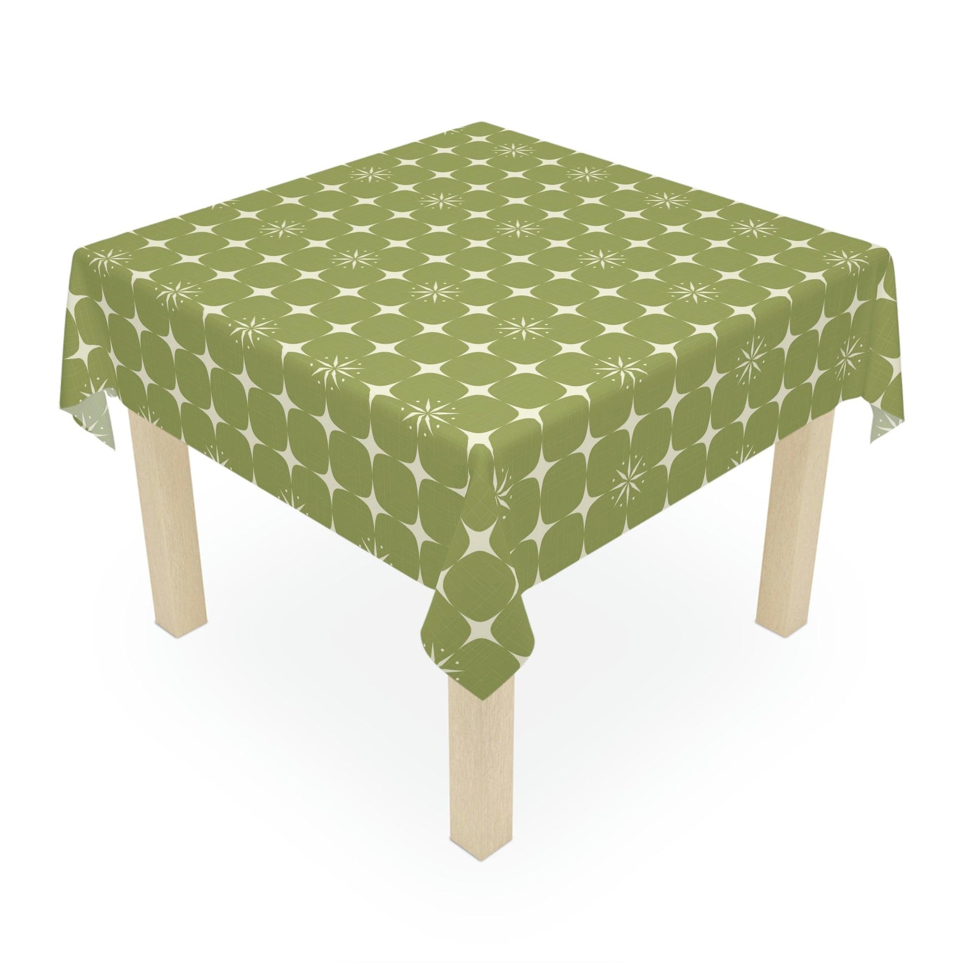 Retro 50s Atomic Starburst Geo Mid Century Green Tablecloth | lovevisionkarma.com