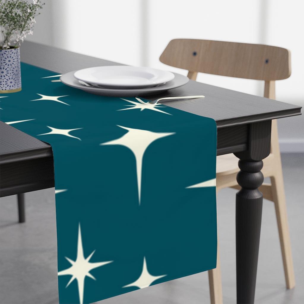 Retro 50s Starburst MCM Atomic Age Blue Table Runner | lovevisionkarma.com