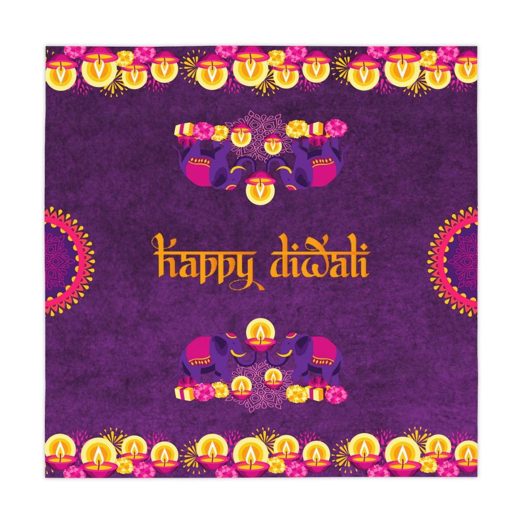 Diwali Home Decor, Diyas & Elephants Purple Tablecloth | lovevisionkarma.com