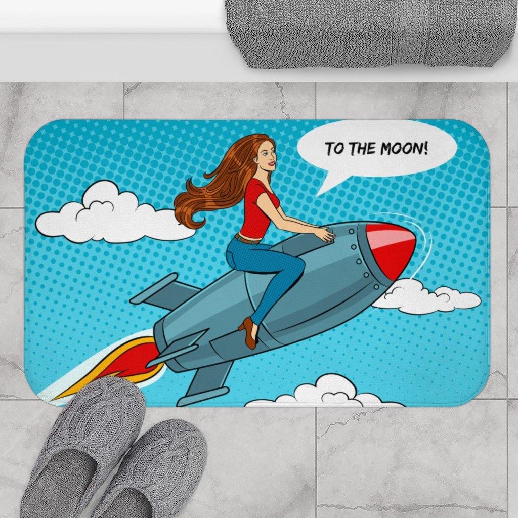 "Stonks" Female Comic Pop Art Funny Bath Mat | lovevisionkarma.com