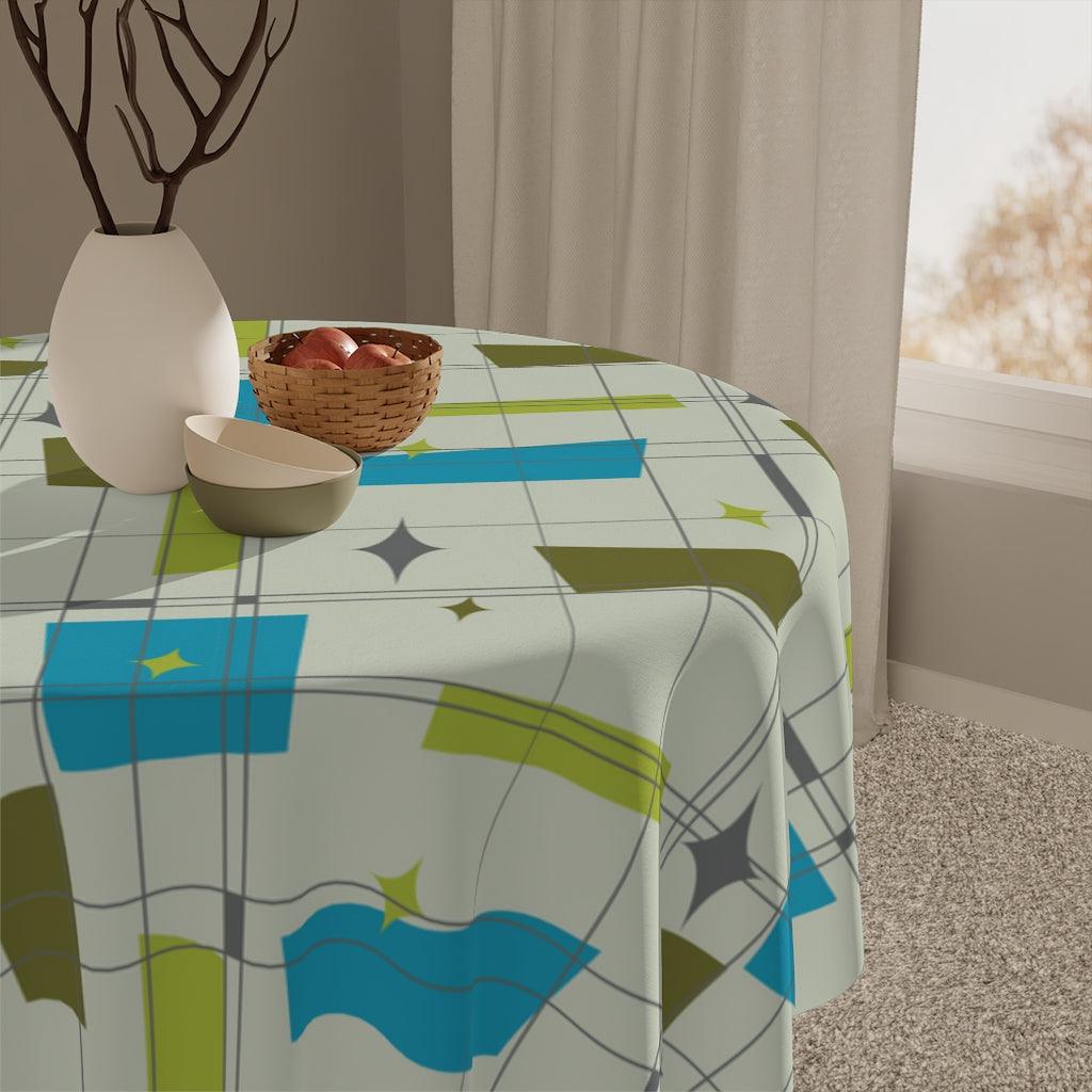 Retro 50s Burst Abstract Green & Blue Mid Century Tablecloth | lovevisionkarma.com