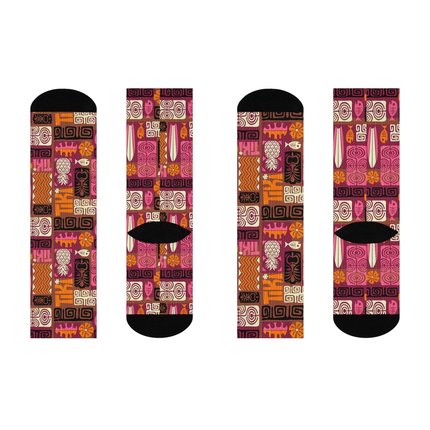 Retro Tiki 1960s Funky MCM Brown, Orange & Pink Cushioned Crew Socks | lovevisionkarma.com