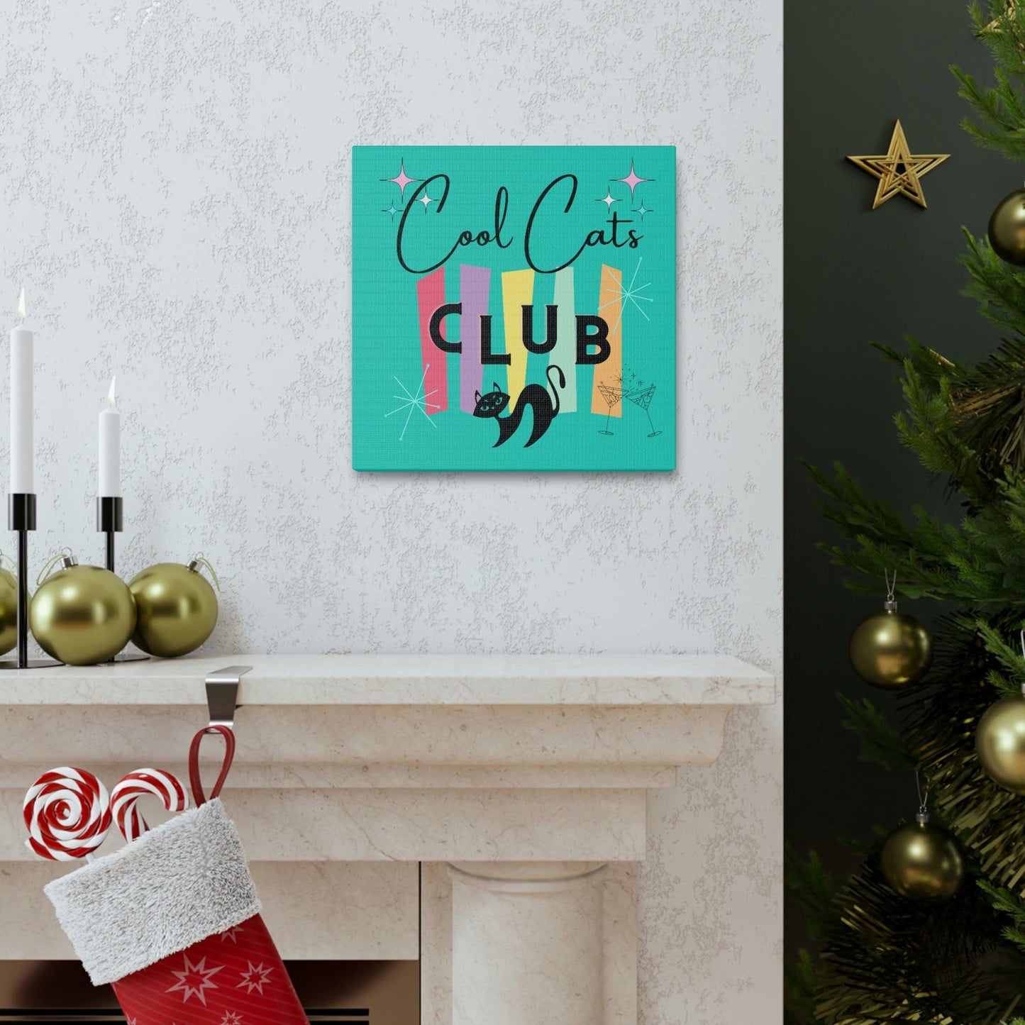 Retro MCM Atomic Cool Cat Starburst Colorful Canvas Gallery Wrap | lovevisionkarma.com