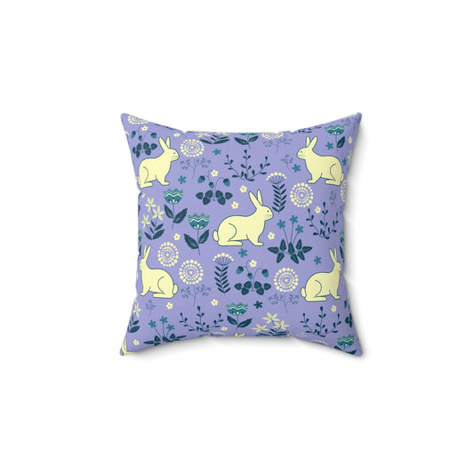 Easter Bunnies and Florals Retro Blue and Purple MCM Pillow | lovevisionkarma.com