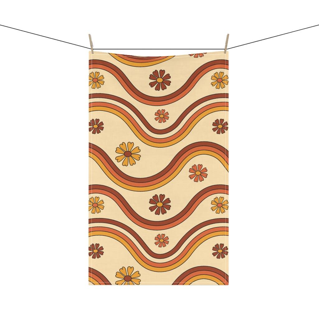 Boho Flowers & Retro Wavy Rainbows Kitchen Towel | lovevisionkarma.com