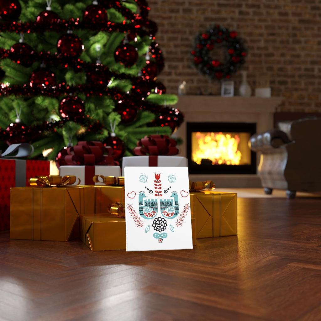 Scandinavian Nordic Folk Art Blue & Red Love Birds Canvas Gallery Wrap | lovevisionkarma.com