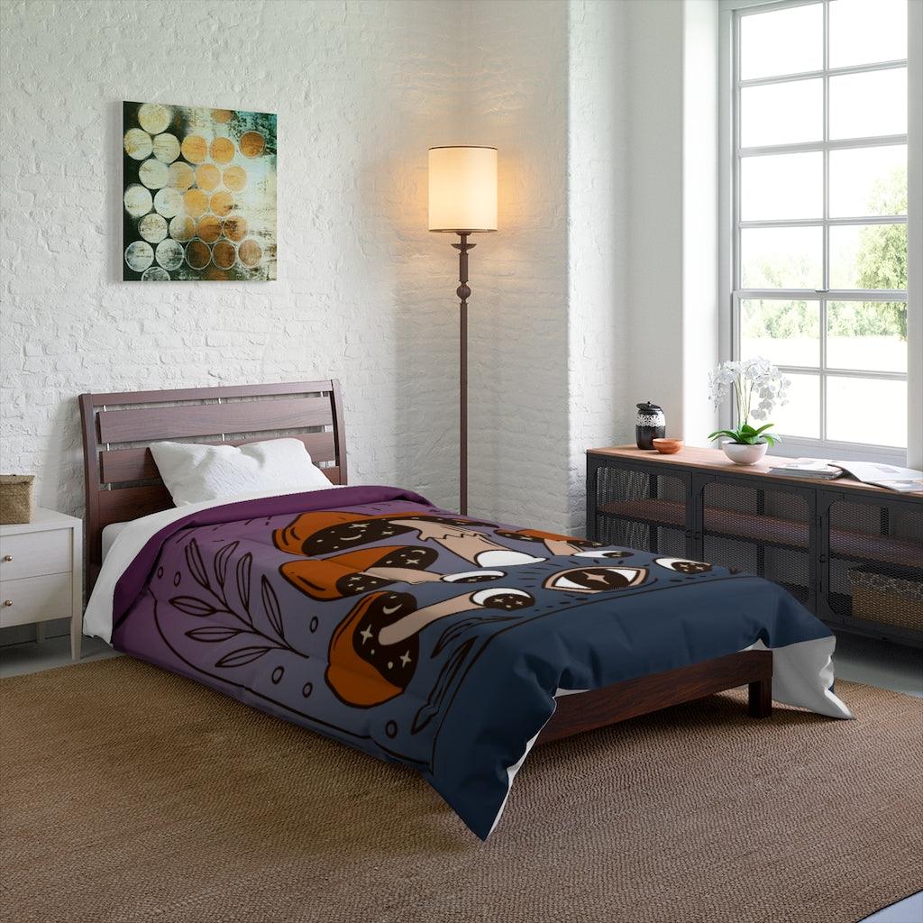 Boho Mushroomcore Celestial Witchcore Comforter | lovevisionkarma.com