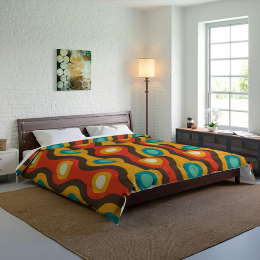 Retro 60s 70s Waves Mid Century Mod Brown & Orange Comforter | lovevisionkarma.com
