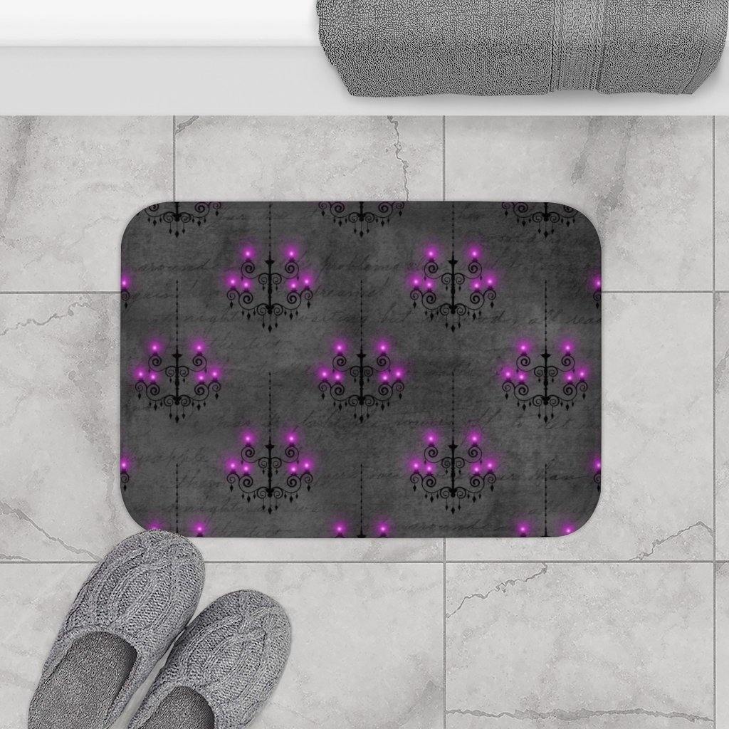 Eerie Chandeliers Purple & Grey Glam Goth Halloween Bath Mat | lovevisionkarma.com