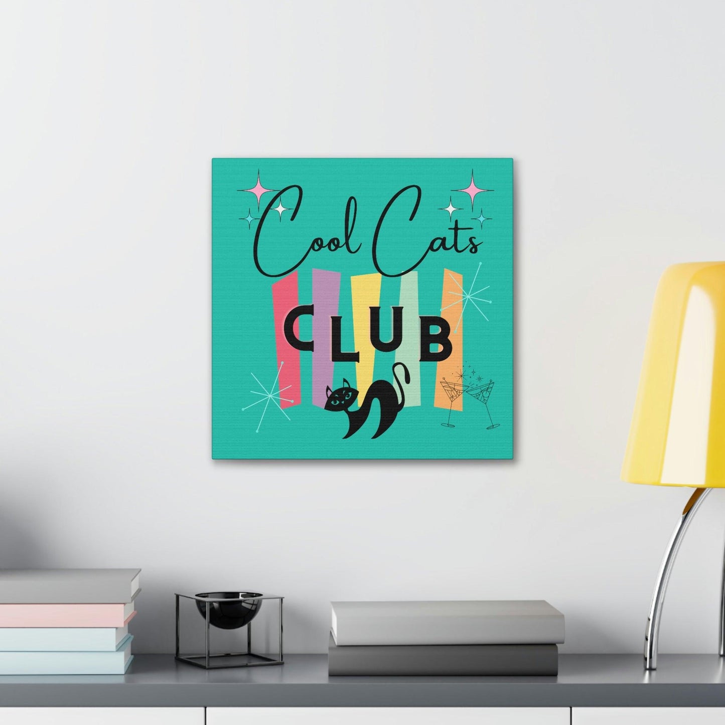 Retro MCM Atomic Cool Cat Starburst Colorful Canvas Gallery Wrap | lovevisionkarma.com