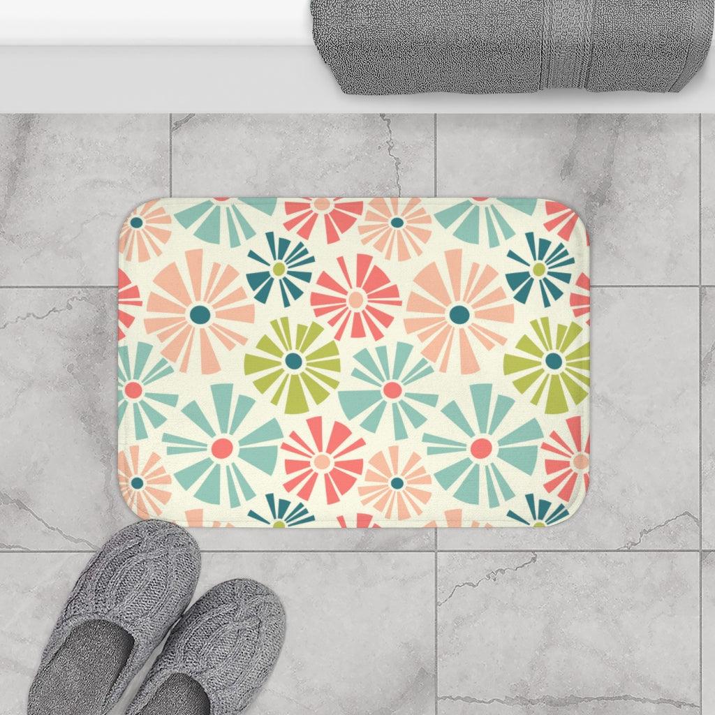 Retro Mod Boho Flowers Multicolor MCM Bath Mat | lovevisionkarma.com